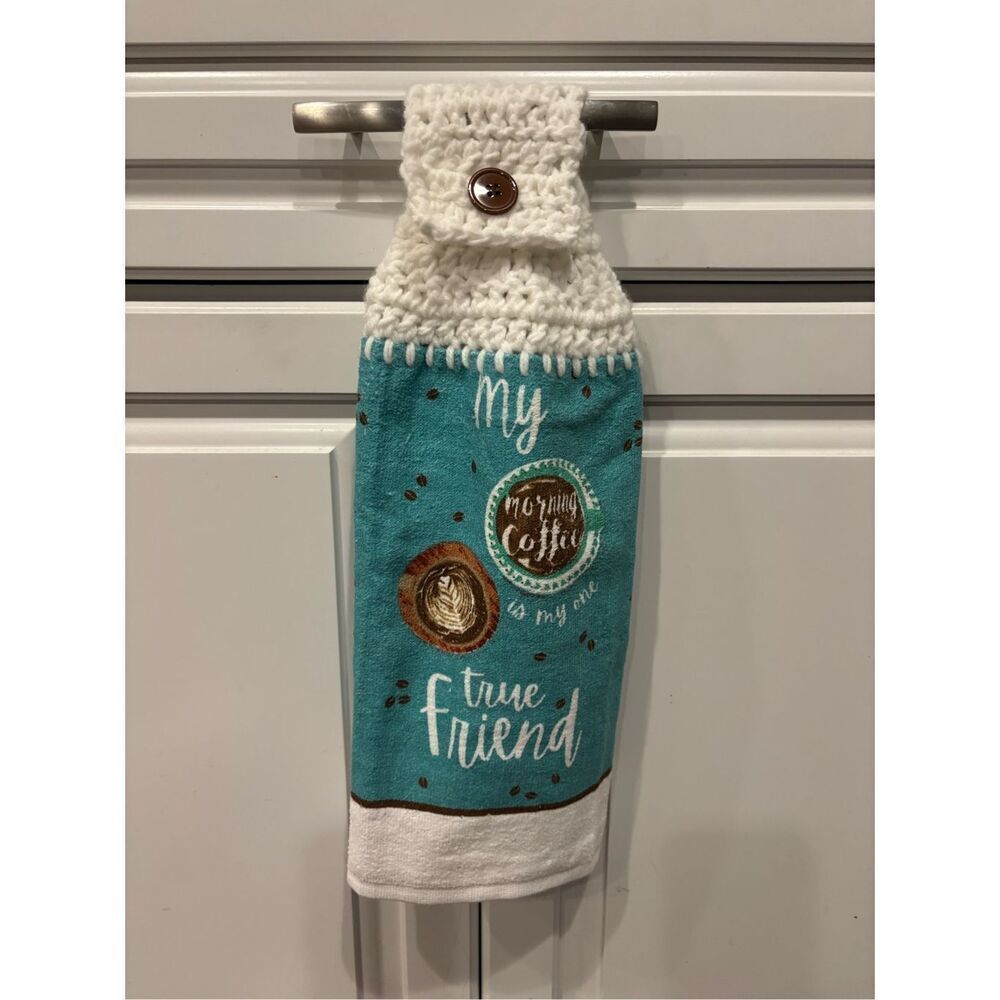 Crochet Top Kitchen Towel-My morning coffee True friend